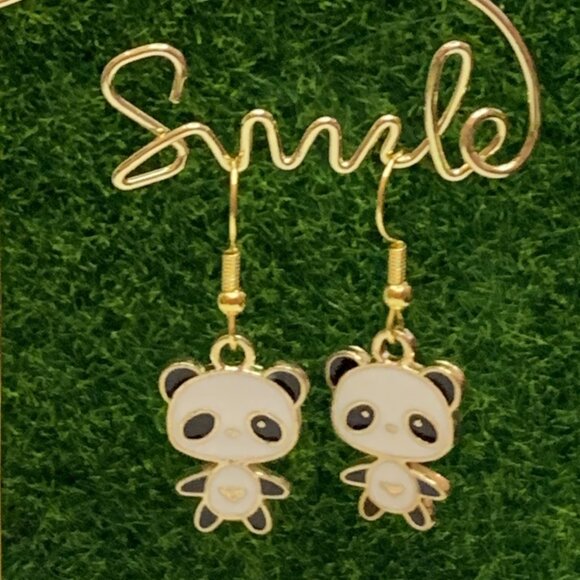 Panda Earring, Panda Bear Jewelry, Gift, Panda Jewelry, Silly Animal Earring - Picture 1 of 7